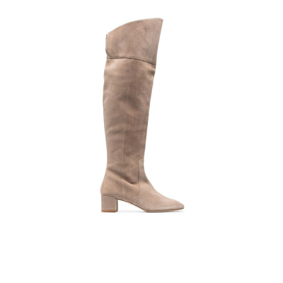 Shop Aeyde Neutral Letizia 45 Over-the-knee Suede Boots In Neutrals