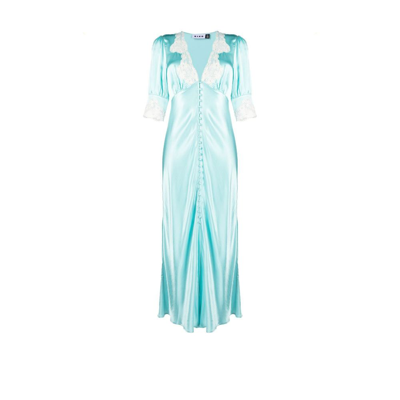 Shop Rixo London Blue Simone Lace Trim Dress