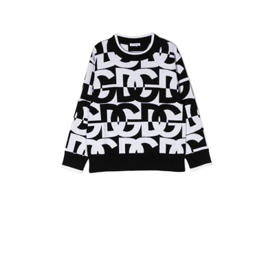 Shop Dolce & Gabbana Black And White Logo Wool Sweater