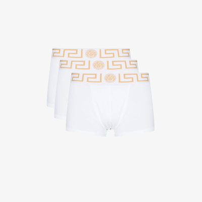 Shop Versace Greca Boxers 3 Pack In White