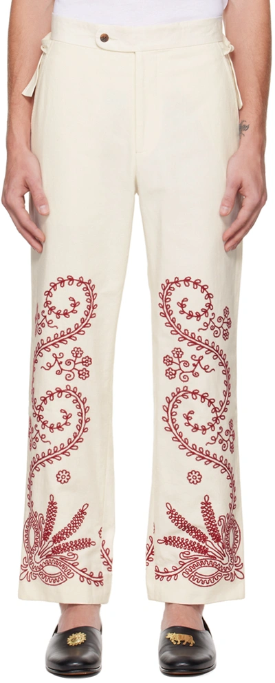 Shop Bode White Pilea Trousers In Red White