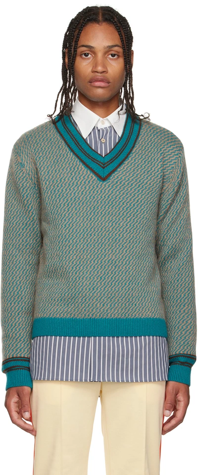 Chorus V-neck Cashmere-blend Sweater In Turquoise & Brown
