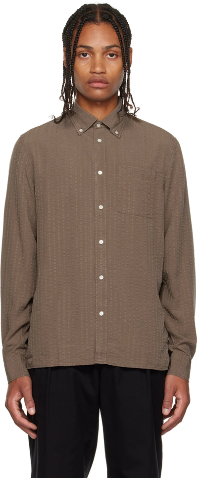 Shop Another Aspect Brown Button-up Shirt In Caramel