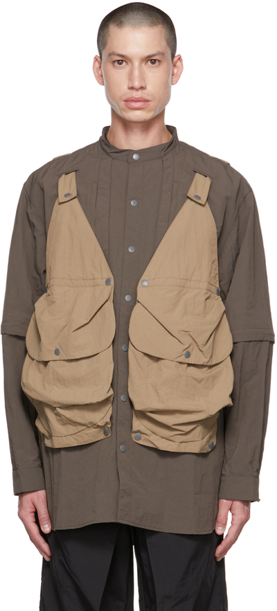 Shop Archival Reinvent Taupe & Beige 'vest Shirt' 1.0 Jacket In Brown