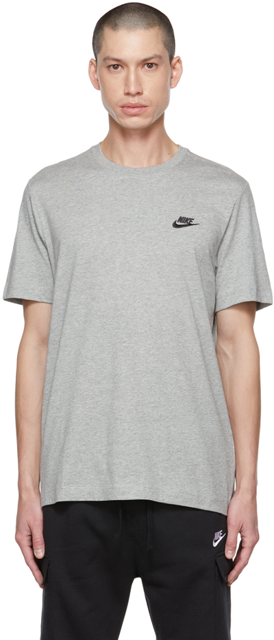Shop Nike Gray Sportswear Club T-shirt In Dk Grey Heather/blac