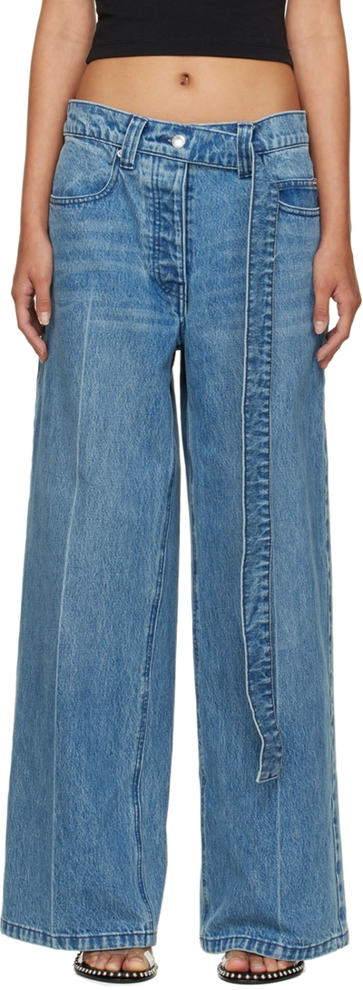 Shop Alexander Wang Blue Belted Raver Jeans In Medium Marbled Indig