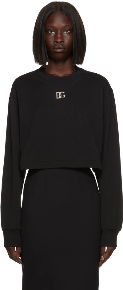 Shop Dolce & Gabbana Black Cropped Sweatshirt In N0000 Nero