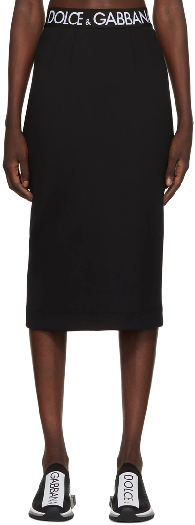 Shop Dolce & Gabbana Black Elastic Midi Skirt In N0000 Nero