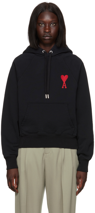 Ami Alexandre Mattiussi Ami De Coeur Wool Hoodie - Unisex - Virgin Wool In 001 Black