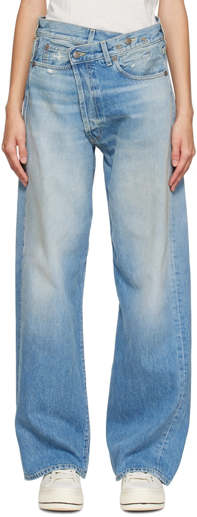 Shop R13 Blue Crossover Wide Jeans In Irving Blue