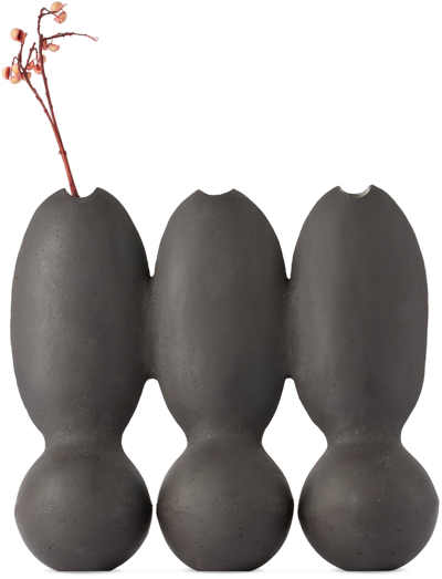 Shop Iaai Black Itera Triple Vase In Raw Black Clay