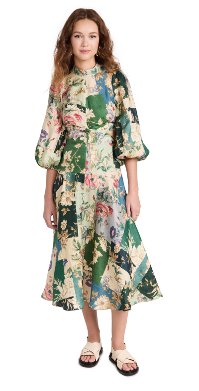 Shop Alemais Loretta Patchwork Midi Dress In Sage Floral