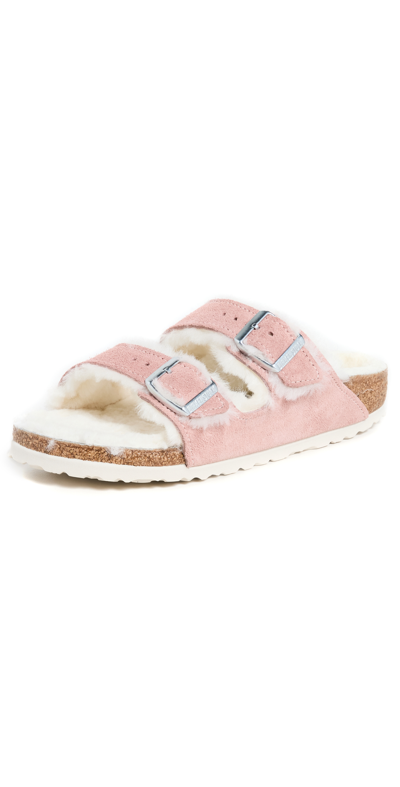 Shop Birkenstock Arizona Shearling Sandals In Pink Clay