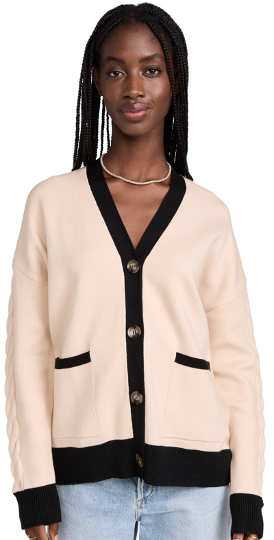 Shop Monrow Supersoft Sweater Knit Colorblock Cardigan In Black/off White