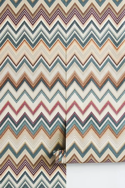 Shop York Wallcoverings Missoni Happy Zig Zag Wallpaper In Blue