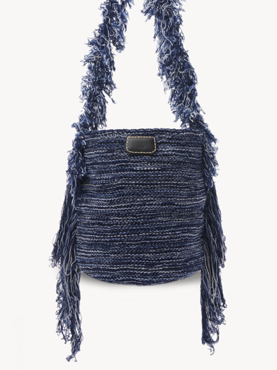 Shop Chloé Jorge Bucket Bag Blue Size Onesize 73% Cashmere, 27% Wool, Lambskin