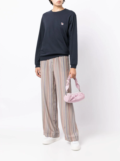 Ps By Paul Smith Zebra-motif Organic-cotton Sweater In Blue