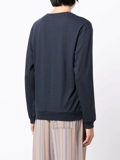 Shop Ps By Paul Smith Zebra-motif Organic-cotton Sweater In Blue