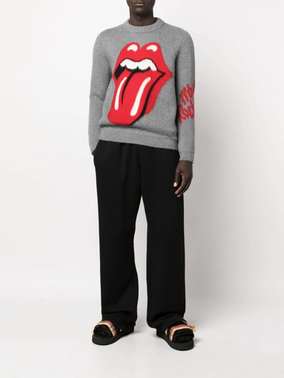 Shop Alanui Tongue & Lips Jacquard-knit Jumper In Grey