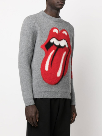 Shop Alanui Tongue & Lips Jacquard-knit Jumper In Grey