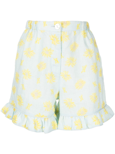 Shop Helmstedt Mira Floral-print Linen Shorts In Blue