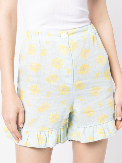 Shop Helmstedt Mira Floral-print Linen Shorts In Blue
