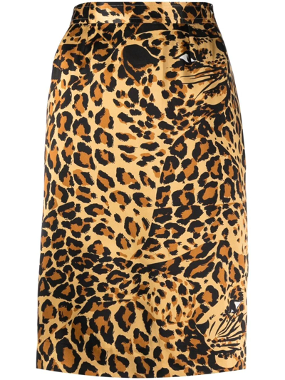 Pre-owned Saint Laurent Leopard-print High-waisted Silk Skirt In Brown