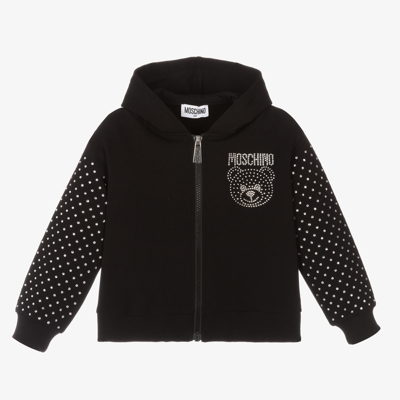 Moschino Kid teen Babies Girls Rhinestone Zip Up Hoodie In Black