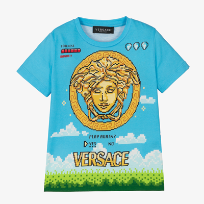 Shop Versace Boys Blue Medusa T-shirt