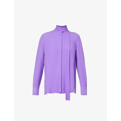 Shop Valentino Tie-neck Long-sleeved Silk Blouse In Rich Violet