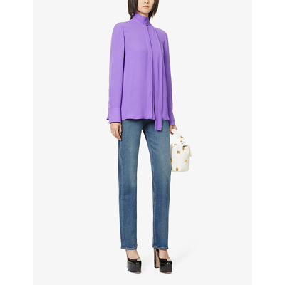 Shop Valentino Tie-neck Long-sleeved Silk Blouse In Rich Violet