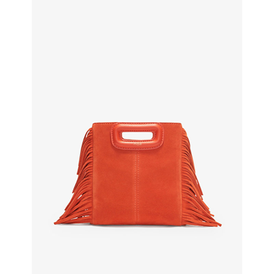Shop Maje Jaunes / Oranges Mini M Tassel-trimmed Suede Shoulder Bag