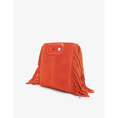 Shop Maje Jaunes / Oranges Mini M Tassel-trimmed Suede Shoulder Bag