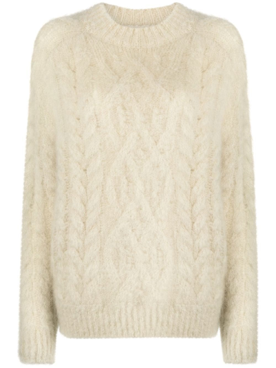 Shop Isabel Marant Cable Knit Mohair Blend Sweater In Brown