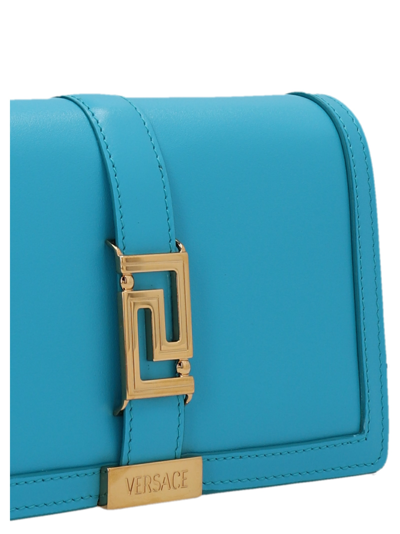 Shop Versace Greca Goddess Clutch Bag In Light Blue