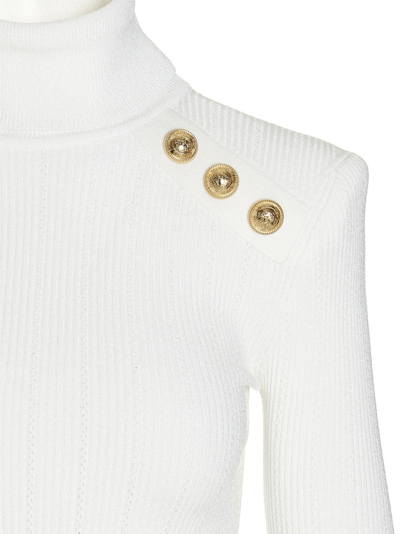 Shop Balmain Button-trimmed Turtleneck Sweater In White