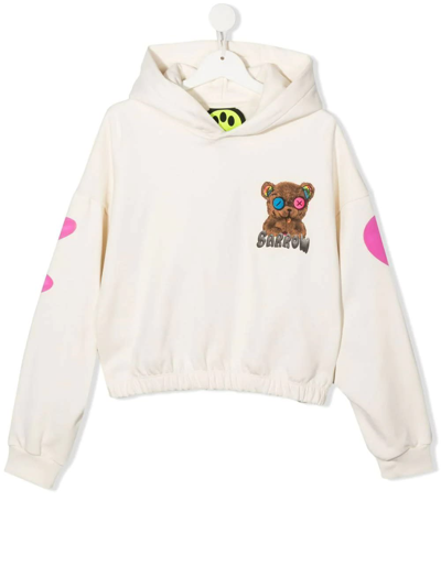 Shop Barrow Kids White And Fuchsia Hoodie With Front And Back Teddy  Print In Panna