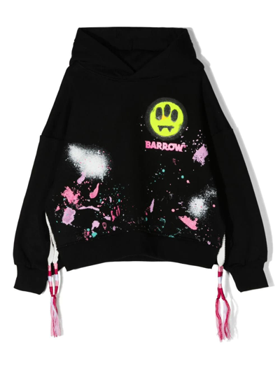 Shop Barrow Kids Black Hoodie With Color Spots And Front And Back Logo Print In Nero