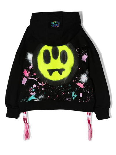 Shop Barrow Kids Black Hoodie With Color Spots And Front And Back Logo Print In Nero