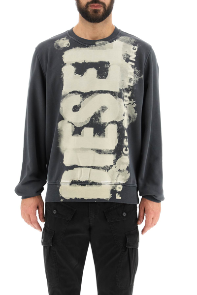 Shop Diesel Bleached Logo Sweatshirt In Grey