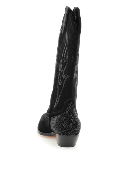 Shop Sonora Suede Leather Santa Fe Boots With Rhinestones In Black