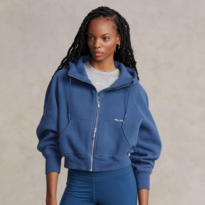 Shop Ralph Lauren Fleece Full-zip Dolman-sleeve Hoodie In Indigo Blue