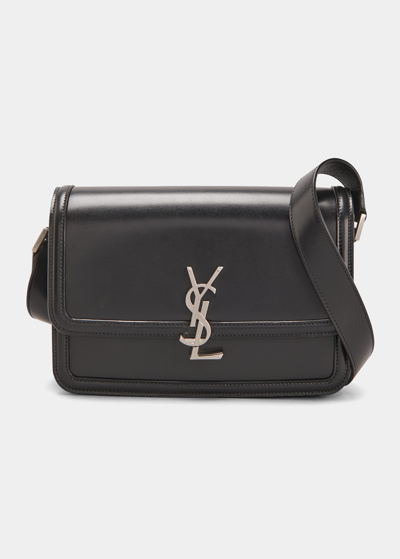 Shop Saint Laurent Men's Solferino Leather Monogram Crossbody Bag, M In Black