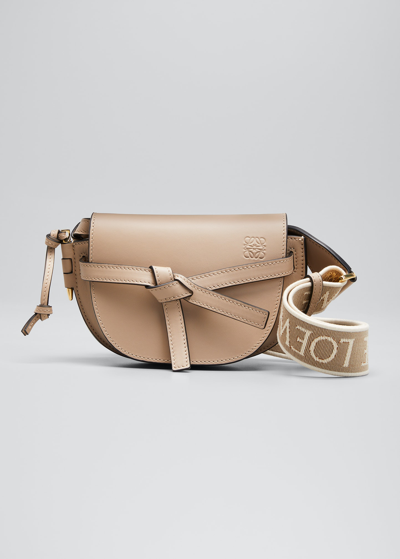 Shop Loewe Gate Dual Mini Crossbody Bag In Leather With Jacquard Strap In Sand