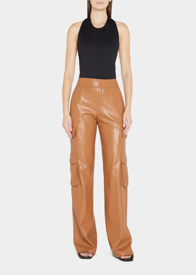 Shop Alice And Olivia Hayes Vegan Leather Wide-leg Cargo Pants In Camel