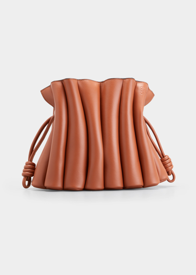 Shop Loewe Flamenco Smooth Leather Pleated Clutch Bag In 2530 Tan