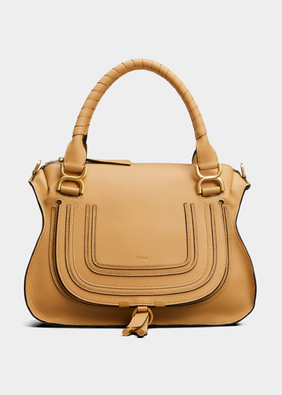Shop Chloé Marcie Medium Double Carry Satchel Bag In Grained Leather In Soft Tan