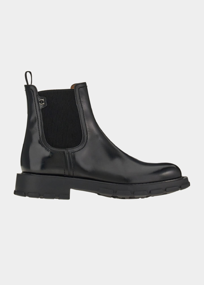 Shop Ferragamo Men's Iago Leather Chelsea Boots In Nero