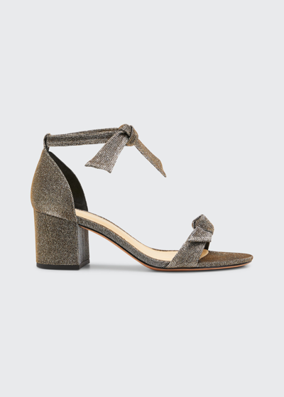 Shop Alexandre Birman Clarita Metallic Ankle-bow Sandals In Stellar