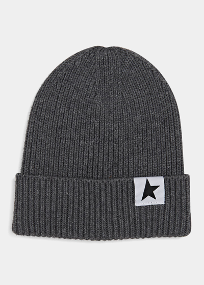 Shop Golden Goose Boy's Star Beanie Hat In Grey Melange